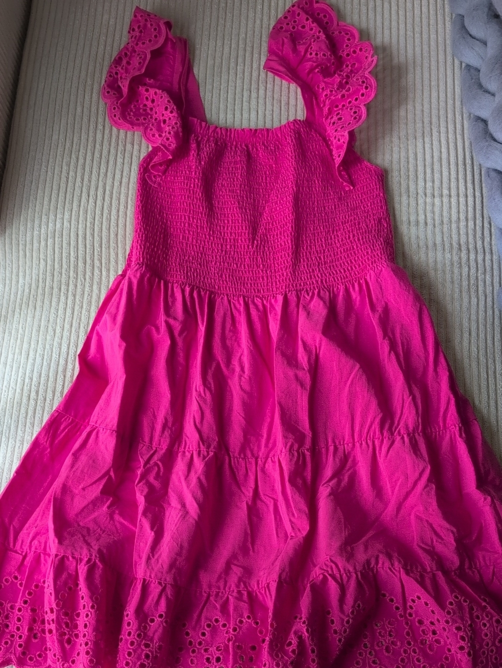 Girls' Bright Pink Eyelet Ruffle Sundress